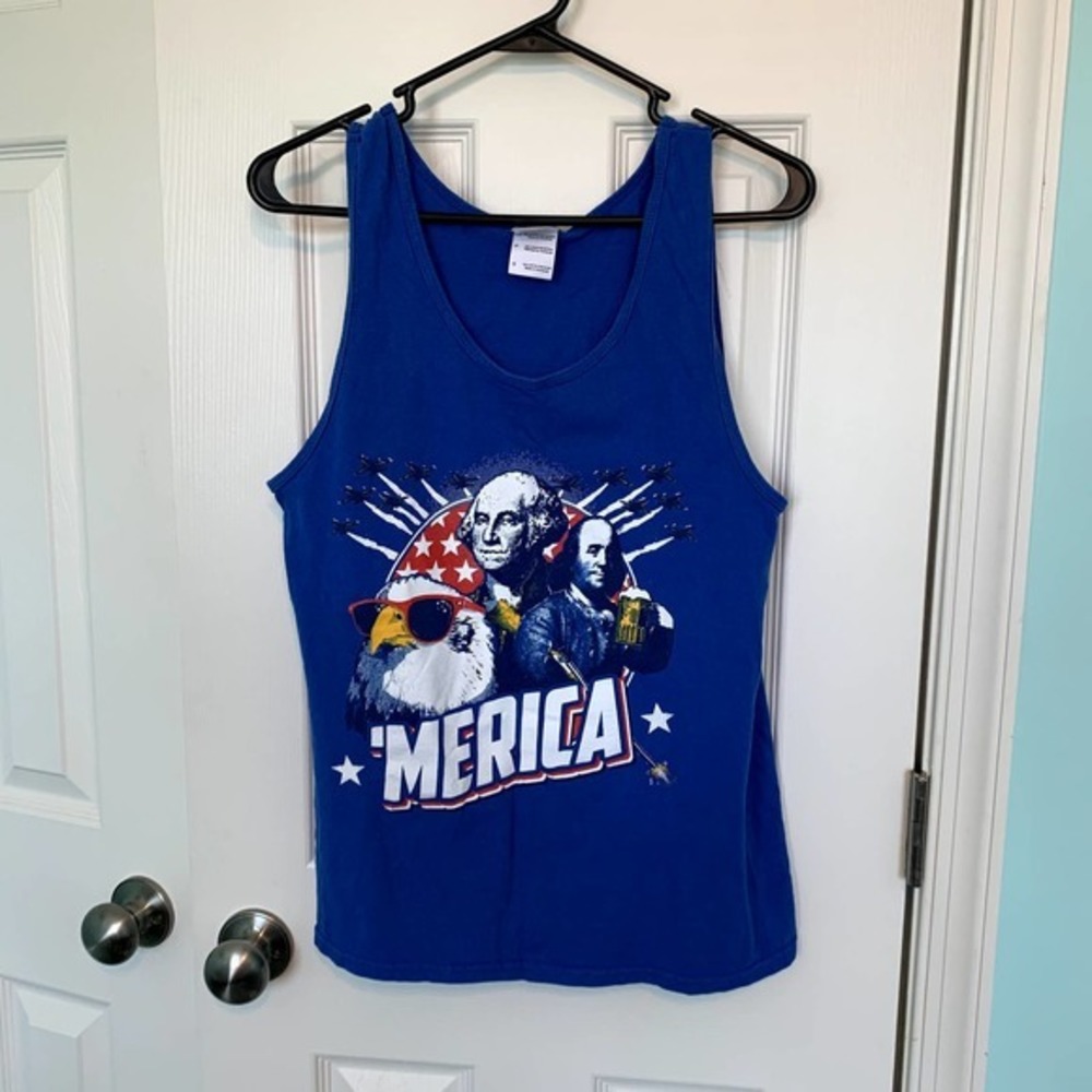 Gildan Womens' Size Small Blue 'Merica Graphic Tank Top